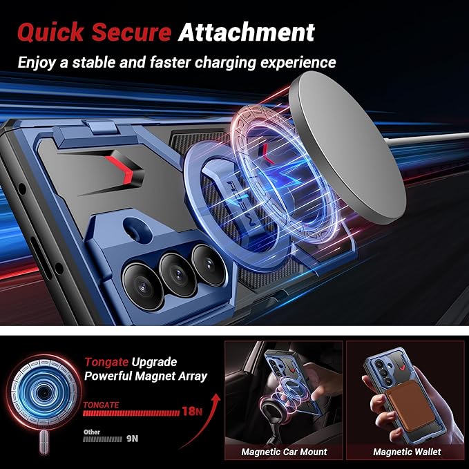 TONGATE 360° Spin Magnetic Stand for Z Fold 7 Case with Privacy Screen Protector, [Compatible with Magsafe] [Anti Spy] [360° Ring Holder] Full-Body Shockproof Case for Samsung Galaxy Z Fold 7, TiBlue