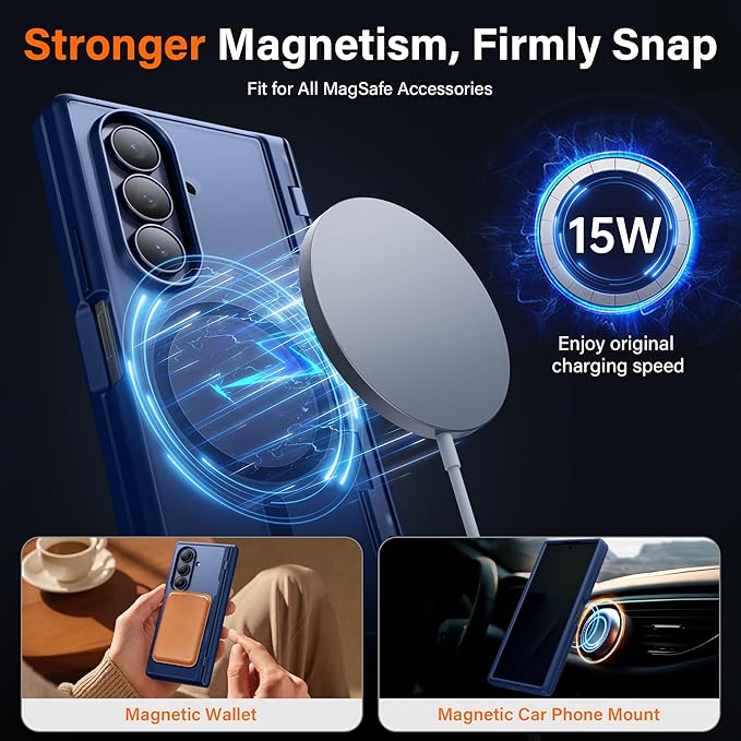 MOBOSI for Samsung Galaxy Z Fold 7 Case with Privacy Screen Protector, [Compatible with Magsafe], [Built-in Kickstand & Full Body Hinge Protection] Magnetic Slim Phone Case for Z Fold7, Blue