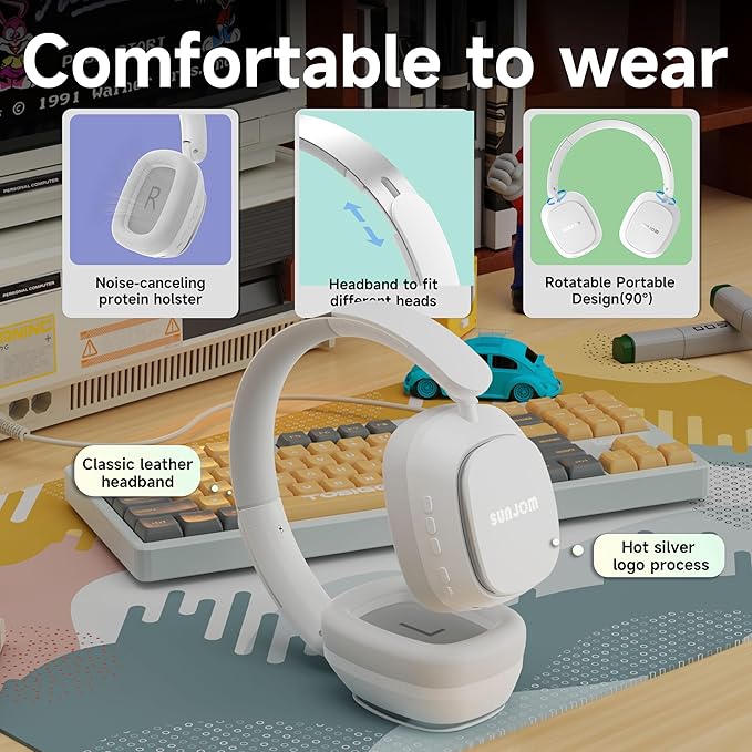 Remix 130H Playtime Bluetooth Over-Ear Wireless Headphones, ANC/ENC Active Noise Cancelling, Foldable Rotatable Lightweight Headphones with Microphone Type-C for Call Travel Sports (White)