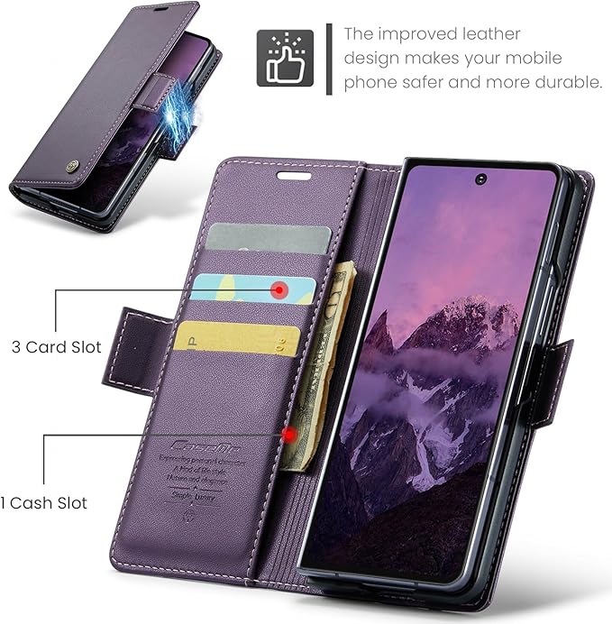 for Samsung Galaxy Z Fold 7 Case, Premium PU Leather Wallet Case Flip Cover with [RFID Blocking][Card Holder][Stand Function] Shockproof Protective for Samsung Galaxy Z Fold 7, Purple