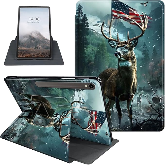 Case for Samsung Galaxy Tab S10 FE / S9 FE 5G 10.9 inch & Tab S9 11 inch, PU Leather 360° Rotating Stand Cover, Auto Sleep/Wake, Folio Smart Protective Cover, Deer 2