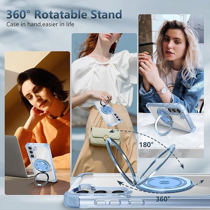 for Samsung Galaxy S22 Case Magnetic Compatible with MagSafe Wireless Charging,with 360°Kickstand Ring,for S22 Phone Case with Screen Protector, Military Grade Drop Protection Shockproof Blue