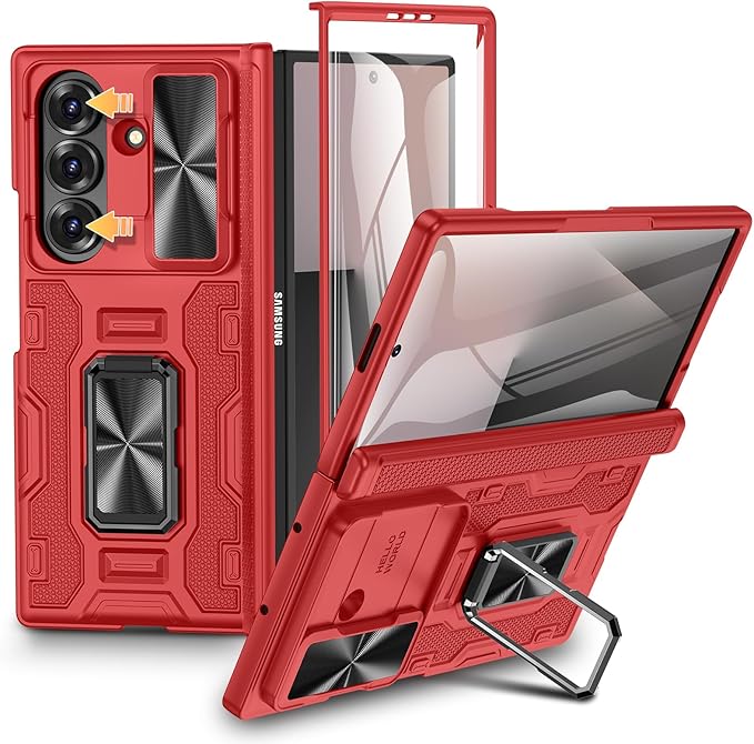 VEGO for Samsung-Z-Fold-7-Case: Z Fold 7 Case with Stand[with Slide Camera Cover & Screen Protector] Full-Body Hinge Protecion Anti-Drop Shockproof Kickstand Case for Samsung Galaxy Fold 7 2025-Red