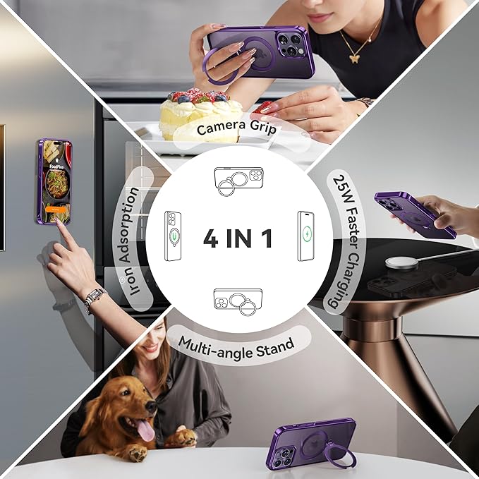 CASEKOO Royal Purple Titanium for iPhone 14 Pro Max Case with 360° Spin Magnetic Stand [Fit for MagSafe][16FT Military Protection] Polished Clear for iPhone 14 ProMax Case Ring 6.7'', Deep Purple