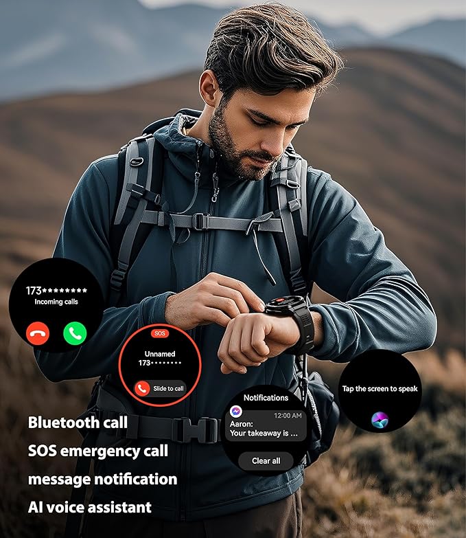 OUKITEL Smart Watch for Men GPS Watch, 1.43" AMOLED Display, 5ATM Waterproof Military Watch, 150+ Sport Modes, Fitness Activity Tracke with Compass Pedometer Sleep Monitor Heart Rate, for Android iOS