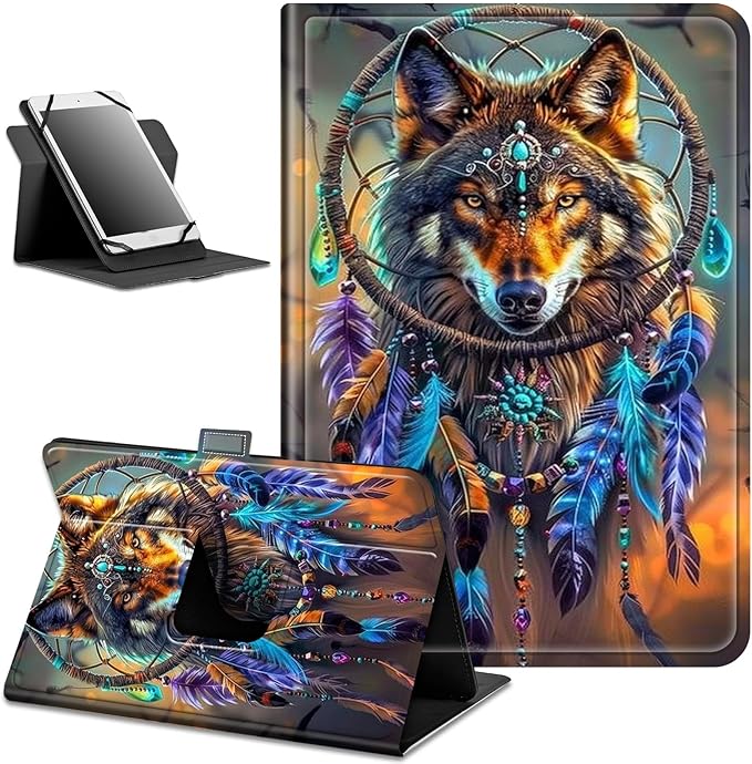 for Walmart Onn 10.4" Tablet Pro 2023 (Model:100110603) Case Dluggs 360 Degree Rotating Smart Protective Stand Cover for Walmart Onn 10.4 Inch Pro Tablet-Dream Catcher Wolf