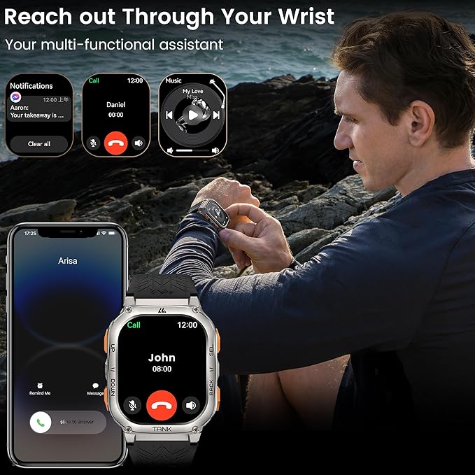 KOSPET Tank M3 Ultra Smart Watch with GPS, 5ATM Waterproof, Compass, Altitude, Air Pressure, Extra Large Battery, Full Stainless Steel, Bluetooth Call, 1.96'' AMOLED Always-on Display, AI Voice