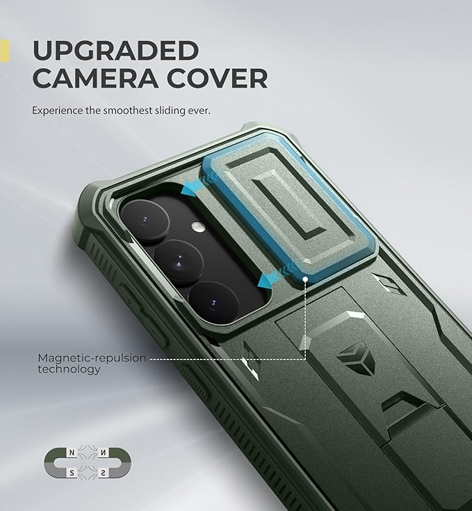 Dexnor for Samsung Galaxy S25 Plus Case with Built-in Slide Camera Cover & Screen Protector & Kickstand,Heavy-Duty Shockproof Rugged Case Full-Body Bumper Cover for Galaxy S25 Plus(2025),Army Green