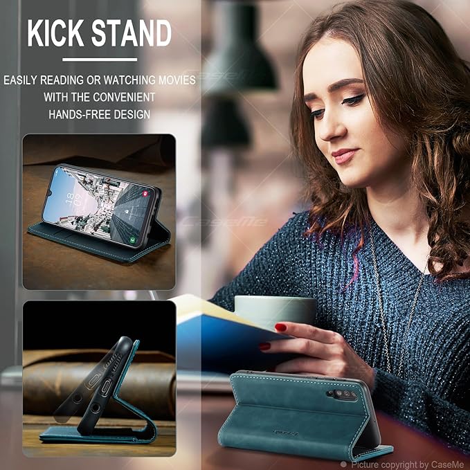 for Samsung Galaxy A40 Case, Flip Wallet Leather Case with Card Holder Magnetic Closure Shockproof Kickstand Protective Phone Cases Cover for Samsung A40,Blue-Green