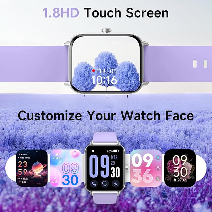 Smart Watches for Women Android & iPhone, Alexa Built-in, 1.85" Fitness Tracker with Answer/Make Calls, IP68 Waterproof Fitness Watch,Heart Rate, Sleep, SpO2 Monitor,Pedometer, Purple
