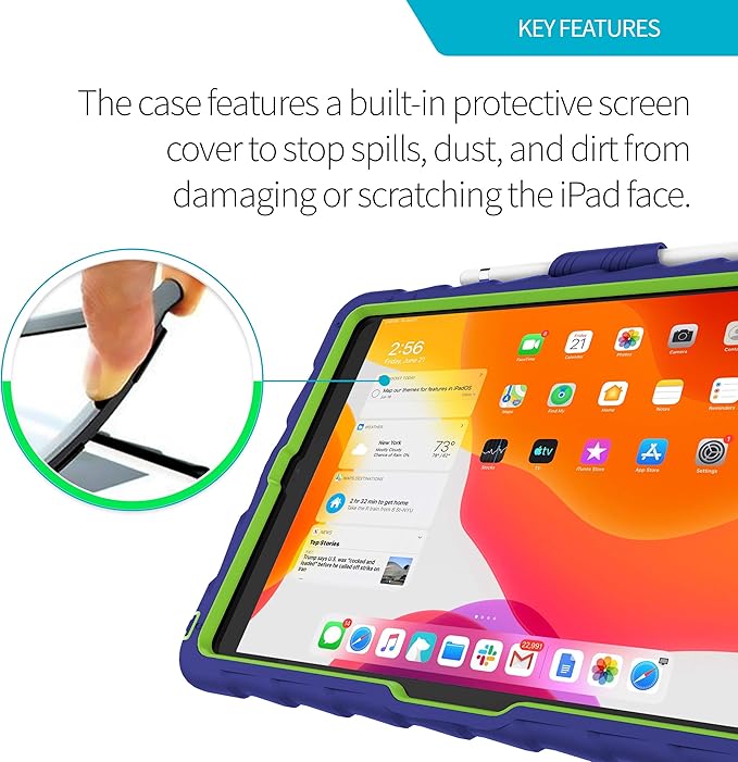 Gumdrop HideAway Case Fits Apple iPad 9th | 8th | 7th Gen (10.2-inch) Designed for K-12 Students Teachers and Classrooms–Drop Tested Rugged Shockproof Bumpers for Reliable Device Protection–Blue/Green
