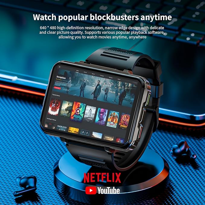 LOKMAT 4G Smart Watch, 6GB+128GB Android Smartwatch Phone Call, 2.4" Large Screen Sport Watch 1500mAh Dual Camera WiFi Bluetooth GPS Smart Watches for Men