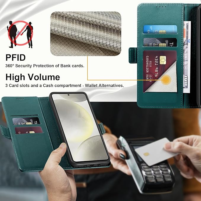 Wallet Flip Case for Samsung Galaxy S24 Plus/S24+ 5G - [RFID Blocking] Luxury PU Leather Card Holder Magnetic Phone Cover with Kickstand,Shockproof Protective Case,Green