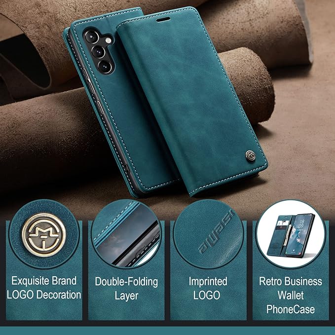 for Samsung Galaxy A54 5G Case, Flip Wallet Leather Case with Card Holder Magnetic Closure Shockproof Kickstand Protective Phone Cases Cover for Galaxy A54 6.4 Inch,Blue-Green