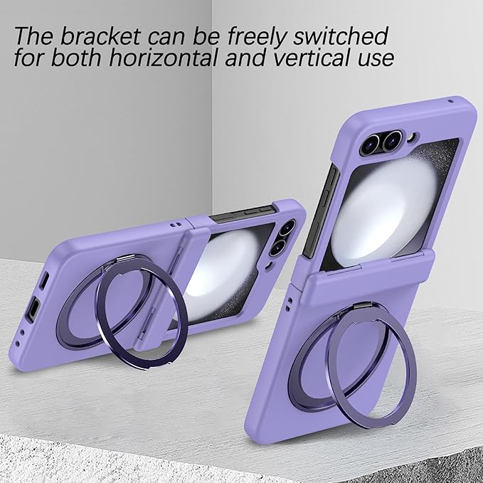 Magnetic Case for Samsung Galaxy Z Flip 5 Compatible with Magsafe, Built-in Kickstand & TPU Hinge Protection Flip 5 Case, Matte PC Cover Ultra Shockproof Phone Case for Z Flip5 (Light Purple)