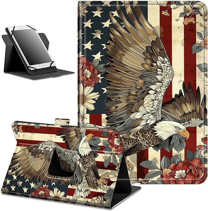 for Lenovo Tab M9 Case,9 inch Tablet Cover, Magnetic Closure Travel Portable Protective Case with 360 Degree Rotating Stand for Lenovo Tab M9 TB-310FU 2023-Flag Flying Eagle
