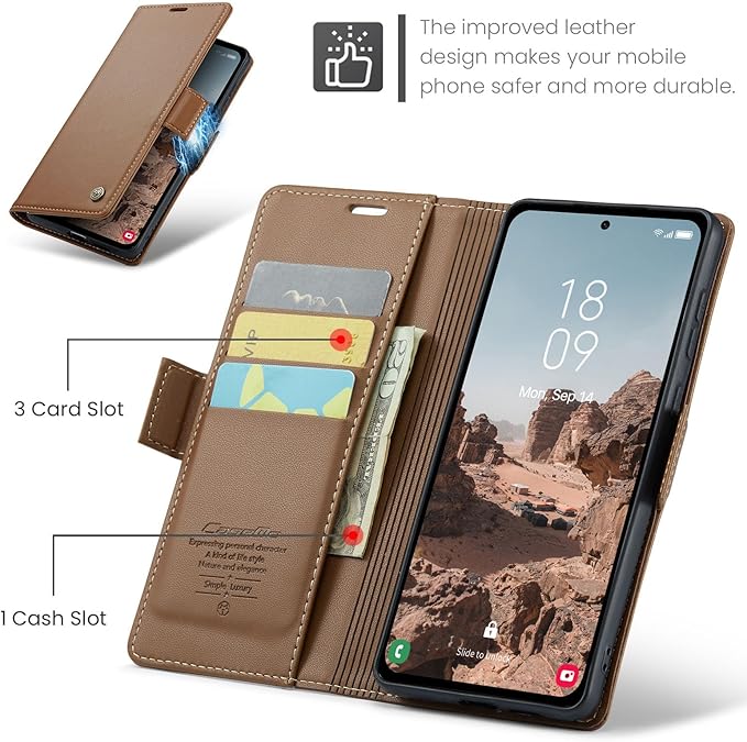 for Samsung Galaxy A55 5G Case, Premium PU Leather Wallet Case Flip Cover with [RFID Blocking][Card Holder][Stand Function] Shockproof Protective for Samsung Galaxy A55, Brown