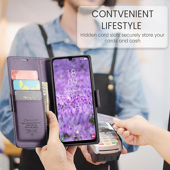 for Samsung Galaxy A25 5G Case, Premium PU Leather Wallet Case Flip Cover with [RFID Blocking][Card Holder][Stand Function] Shockproof Protective for Samsung Galaxy A25, Purple