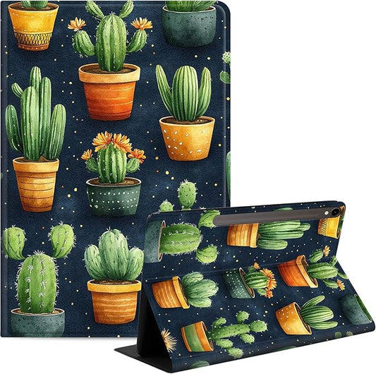 Case for Samsung Galaxy Tab S10 FE/ S9 FE 5G 10.9 Inch/Tab S9 11 Inch, Slim PU Leather Stand Cover with Auto Wake/Sleep, Multi-Angle Viewing & Shockproof, Various Cacti
