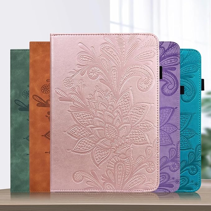 Case for Lenovo Tab M10 Plus 3rd Gen 10.6 Inch 2022 (TB125FU/128FU), Embossed Lace PU Leather Flip Folio Tablet Case with Elastic Band & Card Slots/Holder, Multi-Angle Viewing Stand Cover, Rose Gold