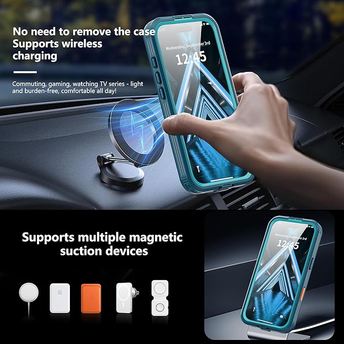 GOLDJU Magnetic for iPhone 17 Case-Waterproof, Built-in Screen & Camera Protector-IP68 Underwater Full Body 16FT Military Dropproof Shockproof Case for 17 6.3''- Blue