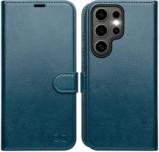 OCASE Compatible with Galaxy S25 Ultra Wallet Case, PU Leather Flip Folio Case with Card Holders RFID Blocking Kickstand [Shockproof TPU Inner Shell] Protective Phone Cover 2025, Peacock Blue