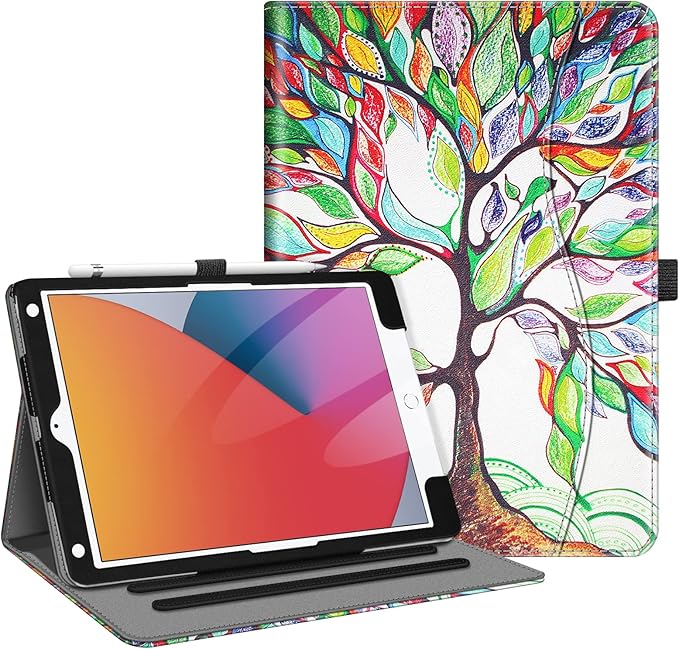 Fintie Case for iPad 9th / 8th / 7th Generation (2021/2020/2019) 10.2 Inch - [Corner Protection] Multi-Angle Viewing Stand Cover with Pocket & Pencil Holder, Auto Sleep Wake, Love Tree