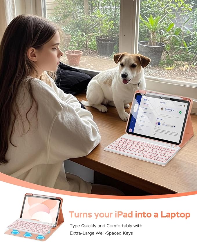 Folio Keyboard Case for iPad 10th Gen 10.9 inch (2022) and iPad 11th (A16, 2025), Magnetic Wireless Detachable Keyboard, 7-Color Backlight, Thin & Light, Pencil Holder (Pink)