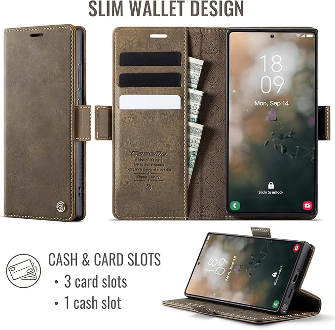 Wallet Case for Samsung Galaxy S22 Ultra Leather Wallet Flip Cover with Card Holder, Kickstand, Magnetic Closure, RFID Blocking TPU Shockproof Phone Case Compatible with S22 Ultra, Coffee