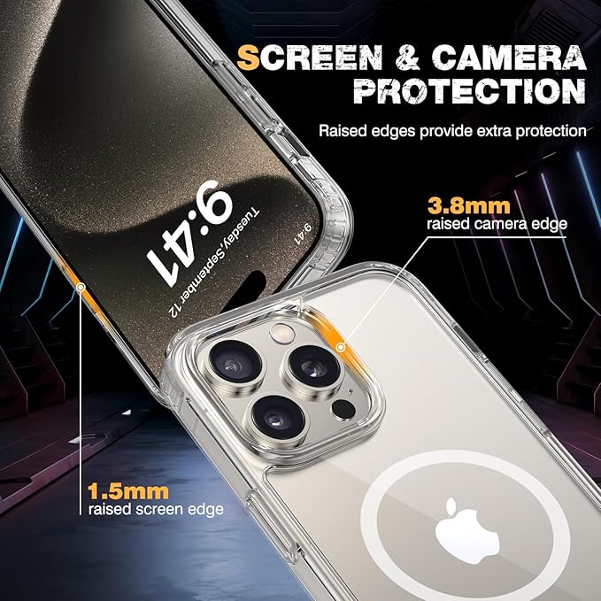 Diaclara Magnetic for iPhone 15 Pro Max Case, [with Privacy Screen Protector] [Anti Spy] [Military Grade Drop Protection] Heavy Duty Full-Body Shockproof Phone Case, Clear
