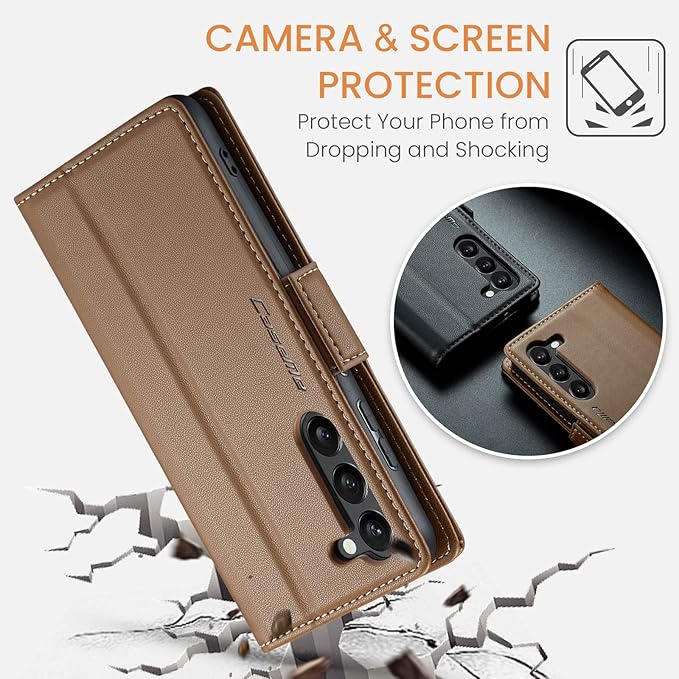 Case for Samsung Galaxy S23 Plus Wallet Case, RFID Blocking PU Leather Flip Folio Cover Card Holder Kickstand Shockproof Phone Case Compatible with Samsung Galaxy S23 Plus, Brown