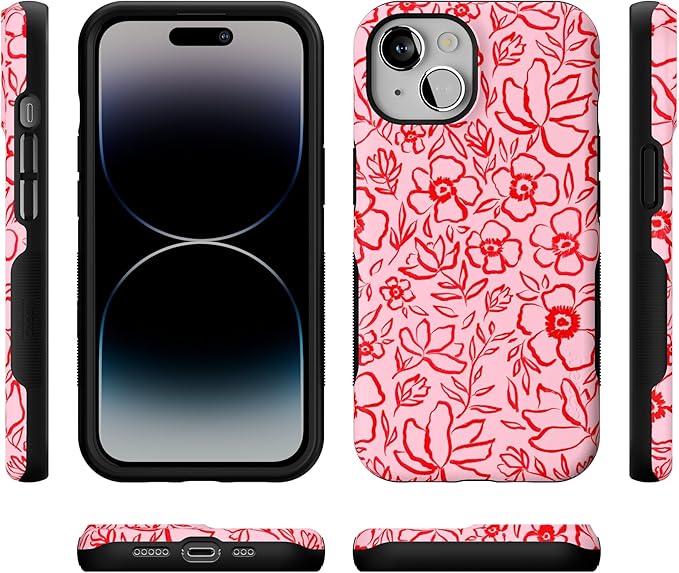 Casely iPhone 14 Case | Blush Garden | Floral Doodle | Compatible with MagSafe | Bold Protective Design