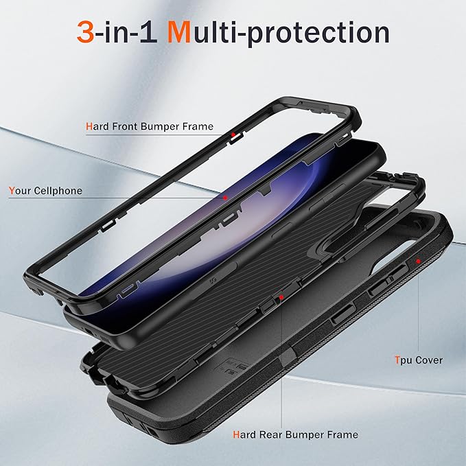 for Samsung Galaxy S23 Case with [2 Pack] HD Screen Protector, [Military-Grade] Shockproof Dust/Drop Proof 3-Layer Full Body Protection Heavy Duty Case for Galaxy S23 5G, Black