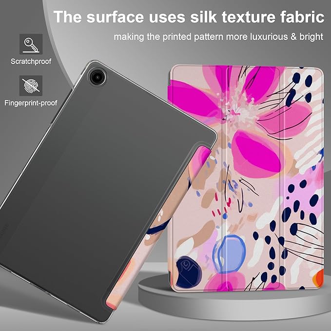 DONGKE Case for Samsung Galaxy Tab A9+/A9 Plus 11 inch 2024 2023 (SM-X210/X216/X218), Slim Stand Hard PC Translucent Back Shell Smart Cover, Auto Wake/Sleep - Floral Artistic