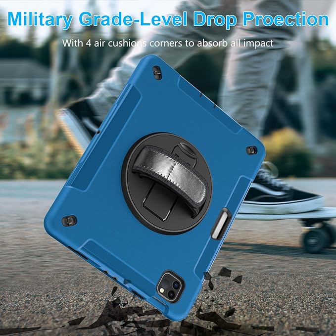 Case for iPad Pro 11 Inch 2022/2021/ 2020/2018: Cover for iPad 11 Inch 4th/ 3rd/ 2nd/ 1st Generation with Screen Protector- Stand- Handle- Shoulder Strap- Pencil Holder Blue