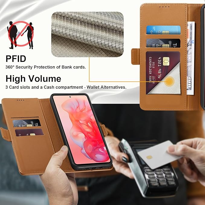 Wallet Flip Case for Moto G Stylus 5G (2024) - [RFID Blocking] Luxury PU Leather Card Holder Magnetic Phone Cover with Kickstand,Shockproof Protective Case,Brown