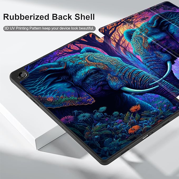 MEEgoodo Case for Samsung Galaxy Tab A9 Plus 11 inch Cover 2024 2023 with S Pen Holder, A9+ Smart Tablet Cases with Leather Trifold Stand+Soft TPU Back Shell+Smart Auto Wake/Sleep, Elephants