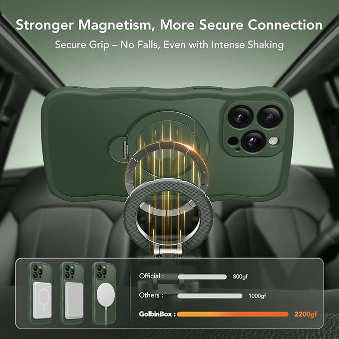 GolbinBox for iPhone 16 Pro Max Case for Women,[Compatible with Magsafe][360° Spin Magnetic Stand][Cute Wave Edge][Military-Grade Protection] Translucent Matte Phone Case for iPhone 16 ProMax, Green