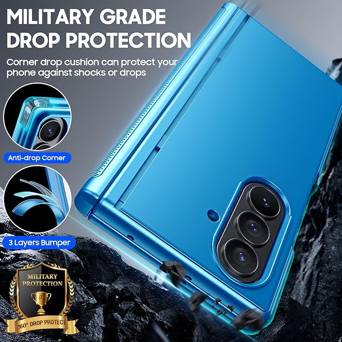 for Samsung Galaxy Z Fold 7 Case Magnetic Power with [Kickstand][Hinge Protection] Full Body Screen Protector Shockproof Phone Case for Galaxy Z Fold 7 Case(Lake Blue)