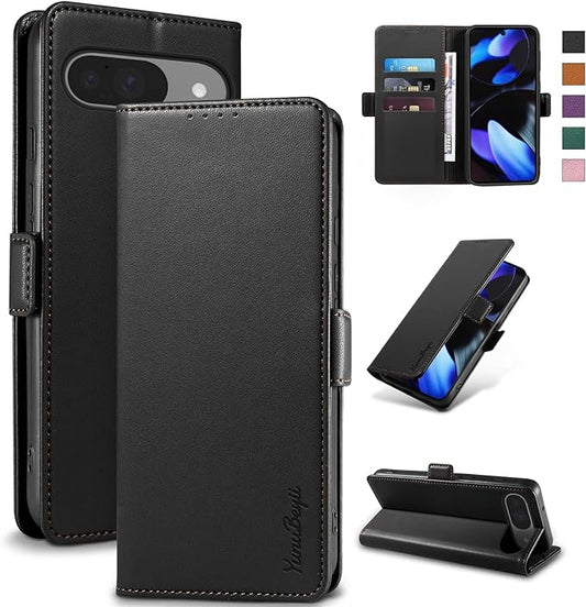 Wallet Flip Case for Google Pixel 9/9 Pro - [RFID Blocking] Luxury PU Leather Card Holder Magnetic Phone Cover with Kickstand,Shockproof Protective Case,Black