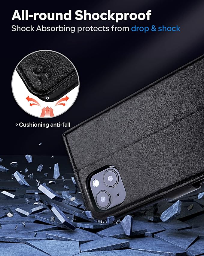 OCASE Compatible with iPhone 14 Wallet Case, PU Leather Flip Folio Case with Card Holders RFID Blocking Kickstand [Shockproof TPU Inner Shell] Phone Cover 6.1 Inch 2022 (Black)