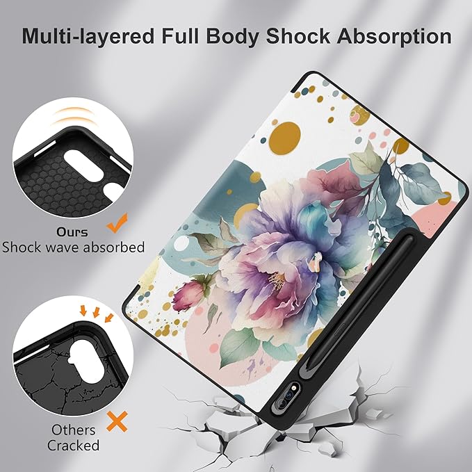 Case for Samsung Galaxy Tab S8 2022 & S7 2020, Shockproof Tablet Case for Samsung Tab S8/S7 11 inch with Auto Sleep/Wake & Trifold Stand & Soft TPU Back Cover, Peonies Flowers