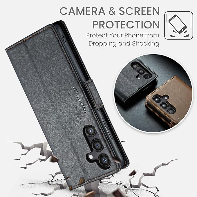 for Samsung Galaxy S24 FE Case, Premium PU Leather Wallet Case Flip Cover with [RFID Blocking][Card Holder][Stand Function] Shockproof Protective for Samsung Galaxy S24 FE, Black