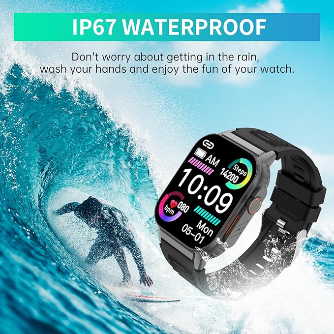 Smart Watch(Answer/Make Call), 2.01" Smartwatch for Men Women, IP67 Waterproof, 100+ Sport Modes Fitness Tracker, Heart Rate Sleep Monitor, AI Voice, Smart Watches for Android iOS Phones