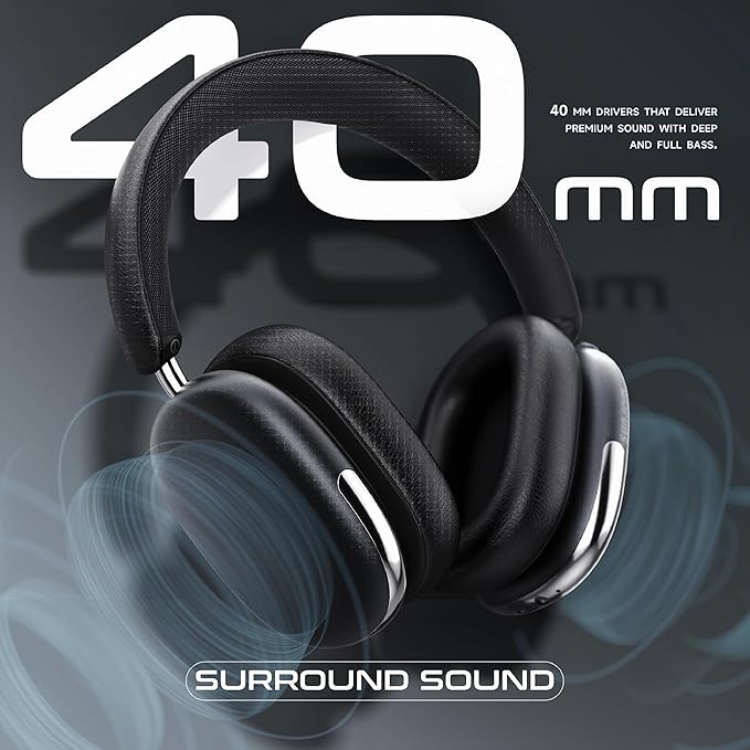 Freepods 120H Playtime Bluetooth ANC/ENC Pro-Level Active Noise Cancelling Over-Ear Headphones Wireless, Headphones with Built-in Microphone Type-C Charging for Call Travel Sports Gym (Black)