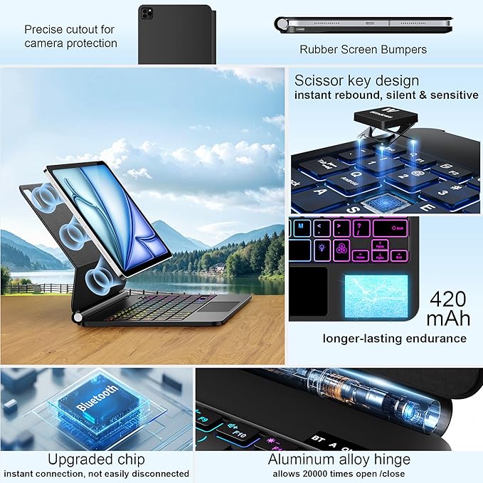 Keyboard Case for iPad Air 13 inch (M3 2025/M2, 2024),iPad Pro 12.9 inch (3/4/5/6th Gen)，Magic-Style Magnetic – Floating Cantilever Stand – Backlit Keyboard Case with Multi-Touch Trackpad