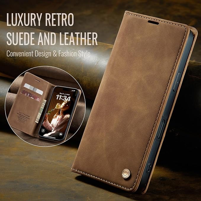 QLTYPRI for iPhone 16 Plus Case Wallet with Card Holder, Vintage PU Leather Kickstand Magnetic Closure Shockproof Folio Book Cover Case for iPhone 16 Plus - Brown