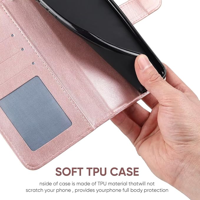 Case for iPhone 13 Case, iPhone 14 Wallet Case with Tempered Glass Screen Protector, Flower Leather Flip Credit Card Holder Stand Phone Cover Cases for iPhone 14 Rose Gold