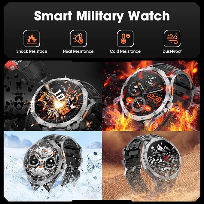 Military Smart Watch for Men 1.85" HD Ultra Screen Touch Screen 710mAh Battery Smart Watches for Android iOS （Bluetooth Call Answer/Dial Calls） Fitness Tracker with 100+ Sports