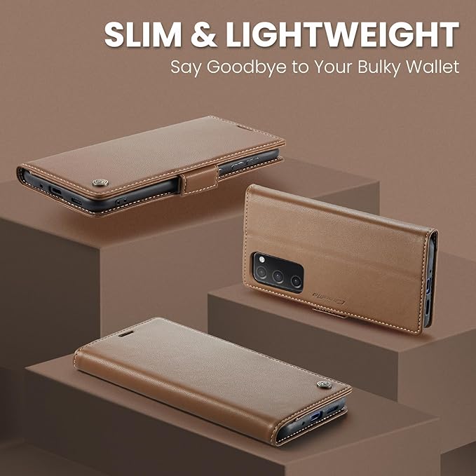 AUPAI for Samsung Galaxy S20 FE Wallet Case with Credit Card Holder, PU Leather RFID Blocking Folio Flip Kickstand Magnetic Clasp Protective Phone Cover for Women Men Brown